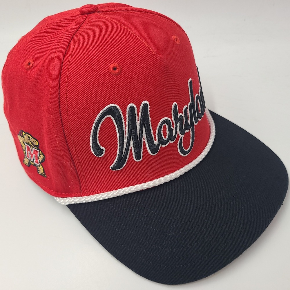 Maryland Terrapins Hat Snapback 47 Brand Hitch Red Black White Rope NCAA Script